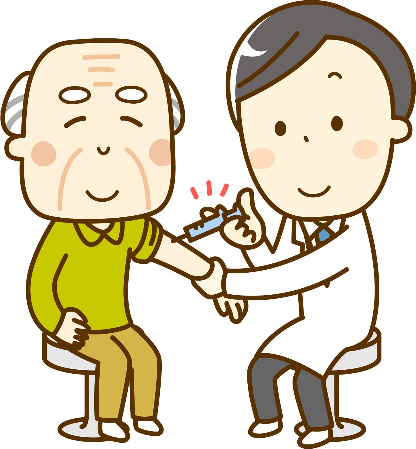 お医者さんからワクチンを接種してもらうおじいちゃん